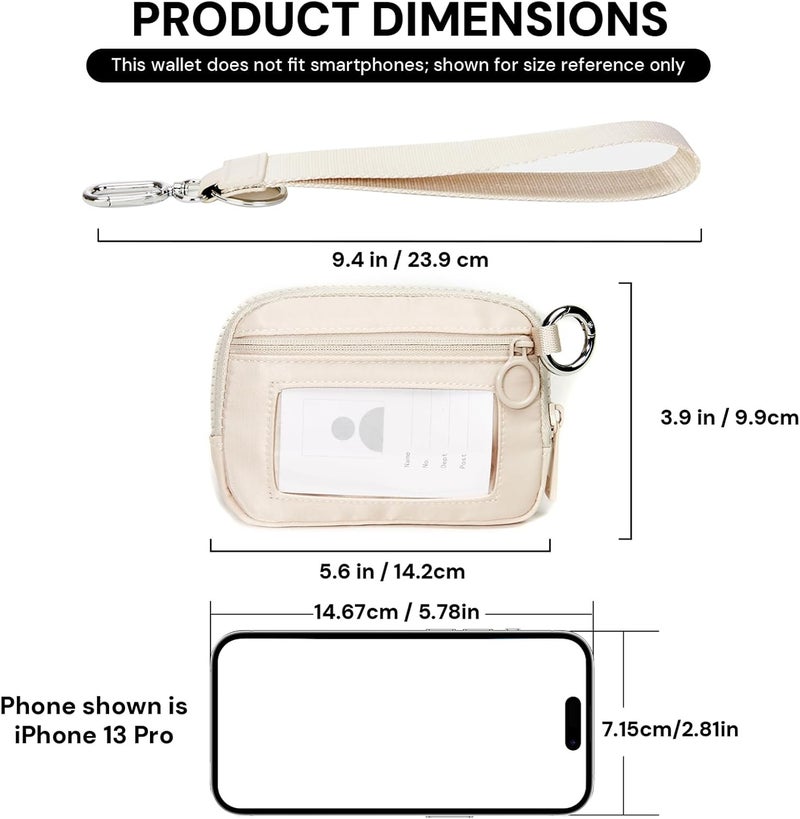YDF Beige Mini Zip Card Case for Women with Clear ID Window, Coin Purse, Lightweight Small Zipper Wallet,Portable Organizer - Image 3